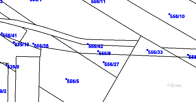 Parcela st. 556/9 v KÚ Roudné, Katastrální mapa