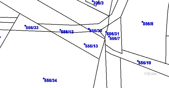Parcela st. 556/13 v KÚ Roudné, Katastrální mapa
