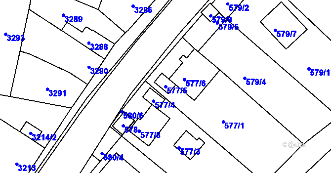 Parcela st. 577/5 v KÚ Roudné, Katastrální mapa