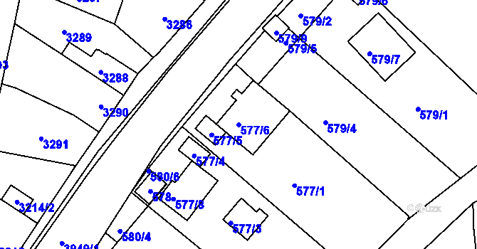 Parcela st. 577/6 v KÚ Roudné, Katastrální mapa