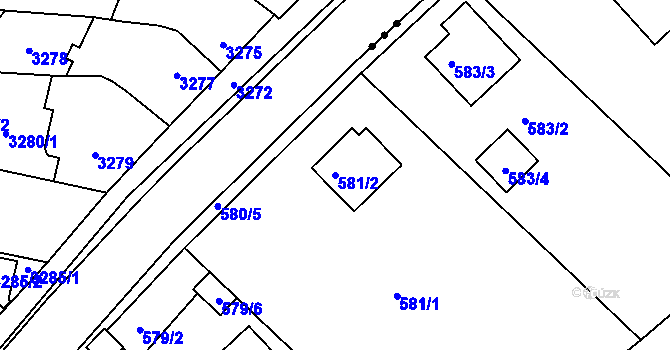 Parcela st. 581/2 v KÚ Roudné, Katastrální mapa
