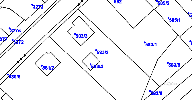 Parcela st. 583/2 v KÚ Roudné, Katastrální mapa