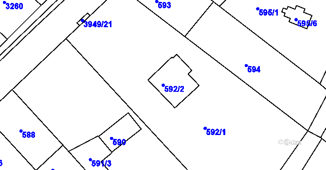 Parcela st. 592/2 v KÚ Roudné, Katastrální mapa