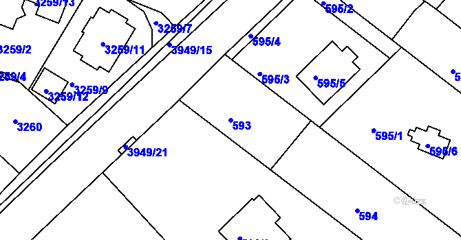 Parcela st. 593 v KÚ Roudné, Katastrální mapa
