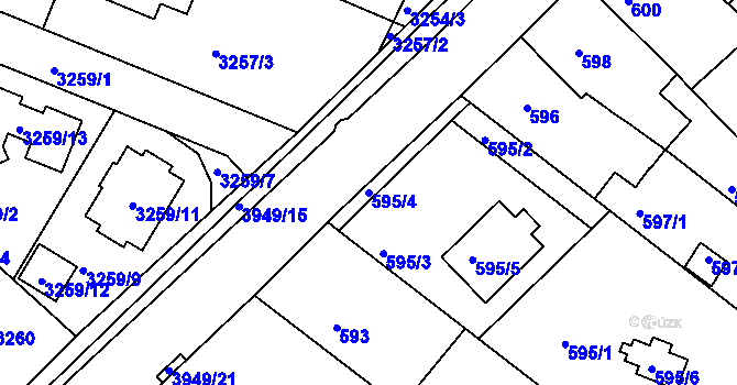 Parcela st. 595/4 v KÚ Roudné, Katastrální mapa