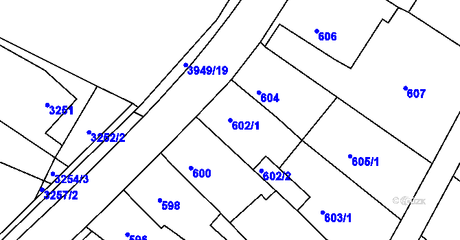 Parcela st. 602/1 v KÚ Roudné, Katastrální mapa
