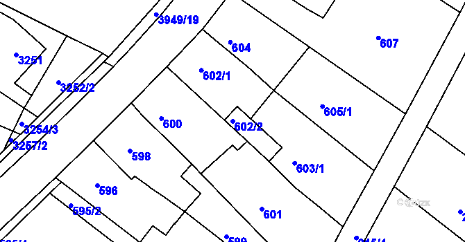 Parcela st. 602/2 v KÚ Roudné, Katastrální mapa
