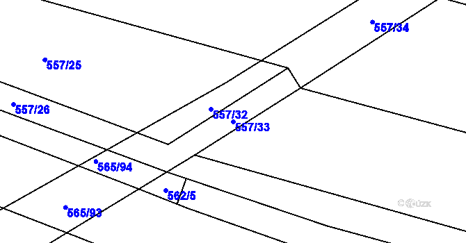 Parcela st. 557/33 v KÚ Roudné, Katastrální mapa