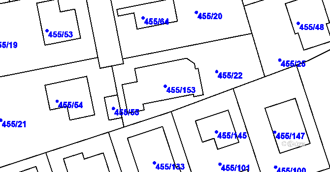 Parcela st. 455/153 v KÚ Roudné, Katastrální mapa