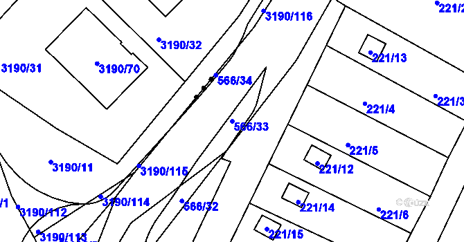 Parcela st. 566/33 v KÚ Roudné, Katastrální mapa