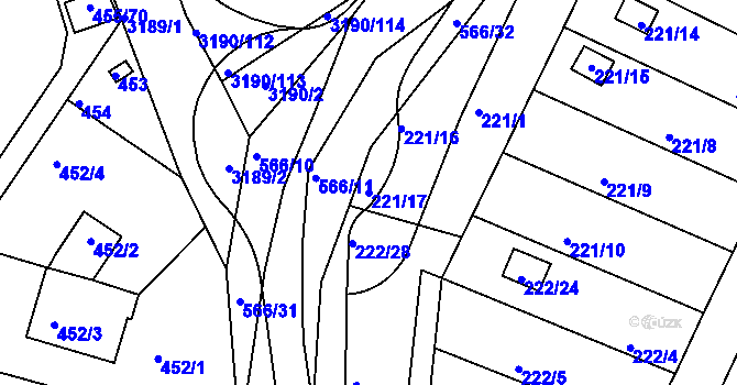 Parcela st. 221/17 v KÚ Roudné, Katastrální mapa