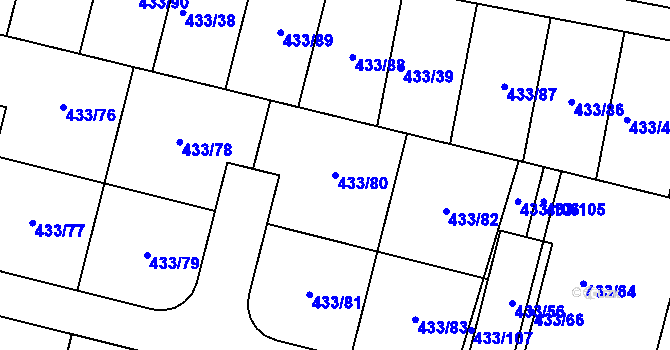 Parcela st. 433/80 v KÚ Roudné, Katastrální mapa