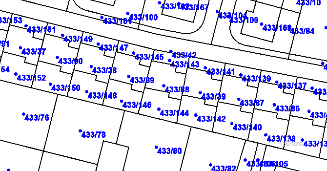Parcela st. 433/88 v KÚ Roudné, Katastrální mapa