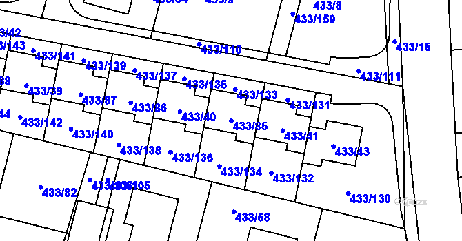 Parcela st. 433/85 v KÚ Roudné, Katastrální mapa