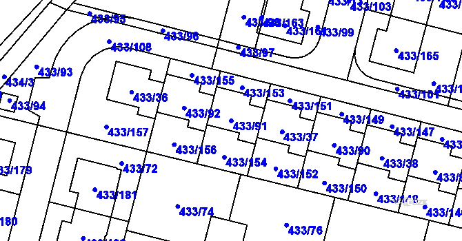 Parcela st. 433/91 v KÚ Roudné, Katastrální mapa