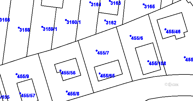 Parcela st. 455/7 v KÚ Roudné, Katastrální mapa