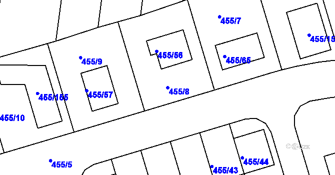Parcela st. 455/8 v KÚ Roudné, Katastrální mapa