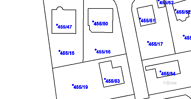 Parcela st. 455/16 v KÚ Roudné, Katastrální mapa
