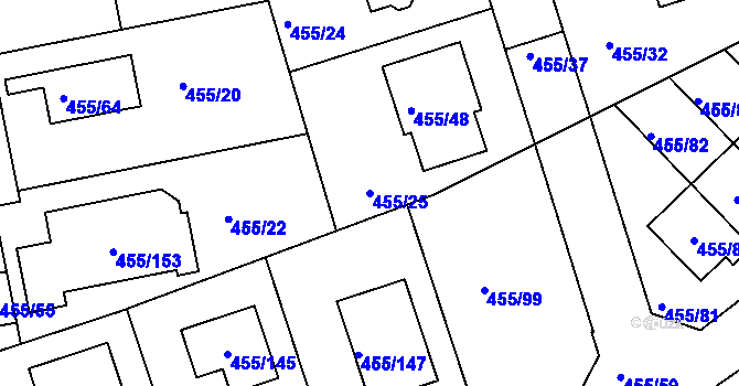 Parcela st. 455/25 v KÚ Roudné, Katastrální mapa