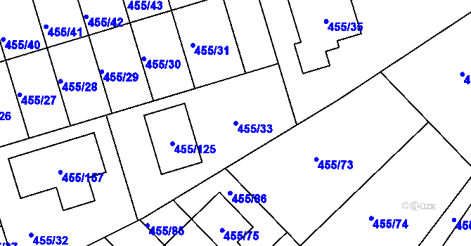 Parcela st. 455/33 v KÚ Roudné, Katastrální mapa