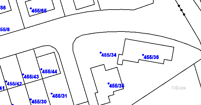 Parcela st. 455/34 v KÚ Roudné, Katastrální mapa