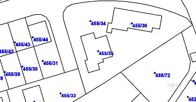 Parcela st. 455/35 v KÚ Roudné, Katastrální mapa
