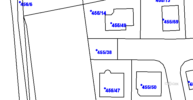 Parcela st. 455/38 v KÚ Roudné, Katastrální mapa