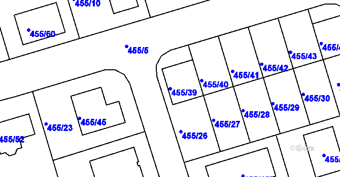 Parcela st. 455/39 v KÚ Roudné, Katastrální mapa
