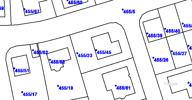 Parcela st. 455/45 v KÚ Roudné, Katastrální mapa