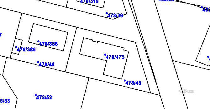 Parcela st. 478/475 v KÚ Roudné, Katastrální mapa