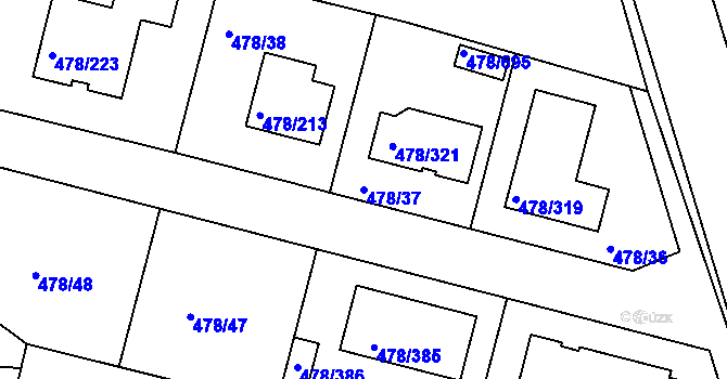 Parcela st. 478/37 v KÚ Roudné, Katastrální mapa