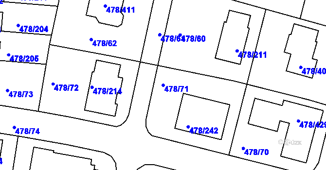 Parcela st. 478/71 v KÚ Roudné, Katastrální mapa