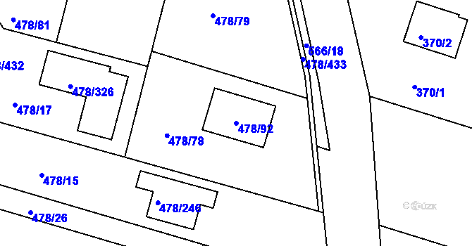 Parcela st. 478/92 v KÚ Roudné, Katastrální mapa