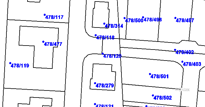 Parcela st. 478/120 v KÚ Roudné, Katastrální mapa