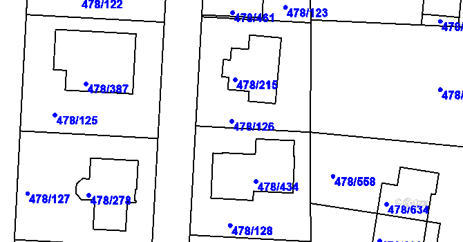 Parcela st. 478/126 v KÚ Roudné, Katastrální mapa