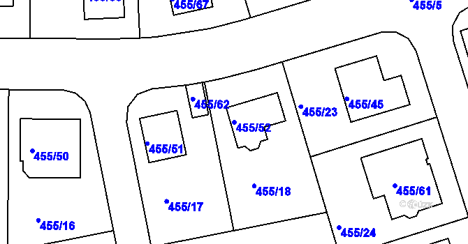 Parcela st. 455/52 v KÚ Roudné, Katastrální mapa