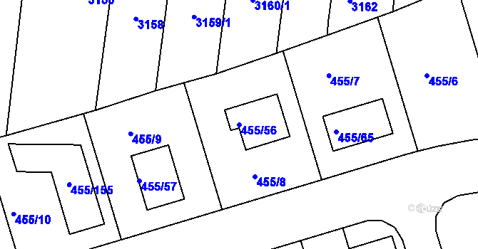 Parcela st. 455/56 v KÚ Roudné, Katastrální mapa