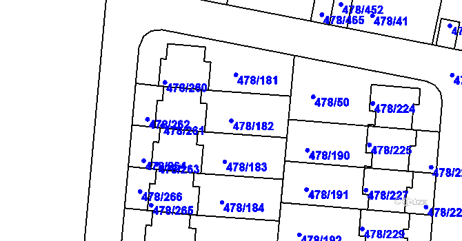 Parcela st. 478/182 v KÚ Roudné, Katastrální mapa