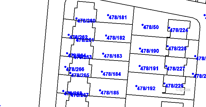 Parcela st. 478/183 v KÚ Roudné, Katastrální mapa