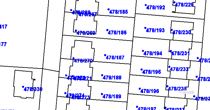 Parcela st. 478/187 v KÚ Roudné, Katastrální mapa