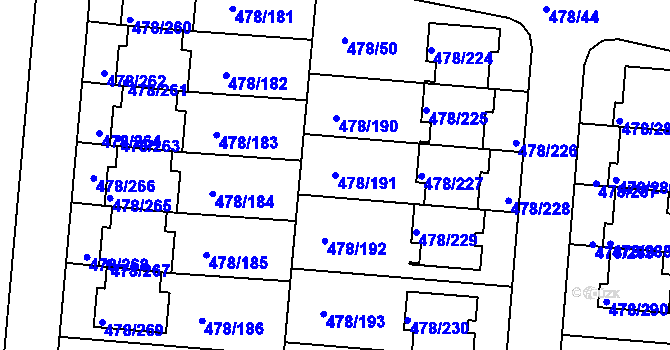 Parcela st. 478/191 v KÚ Roudné, Katastrální mapa