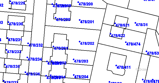 Parcela st. 478/202 v KÚ Roudné, Katastrální mapa