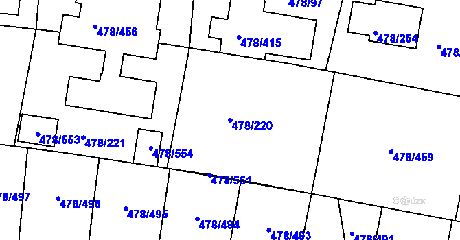 Parcela st. 478/220 v KÚ Roudné, Katastrální mapa