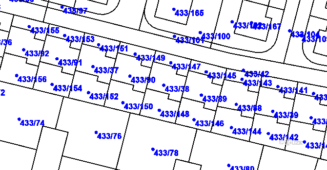 Parcela st. 433/38 v KÚ Roudné, Katastrální mapa