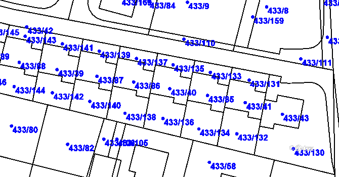 Parcela st. 433/40 v KÚ Roudné, Katastrální mapa