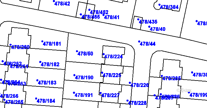 Parcela st. 478/224 v KÚ Roudné, Katastrální mapa