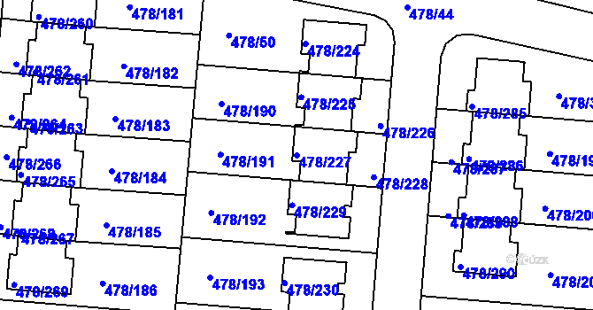 Parcela st. 478/227 v KÚ Roudné, Katastrální mapa