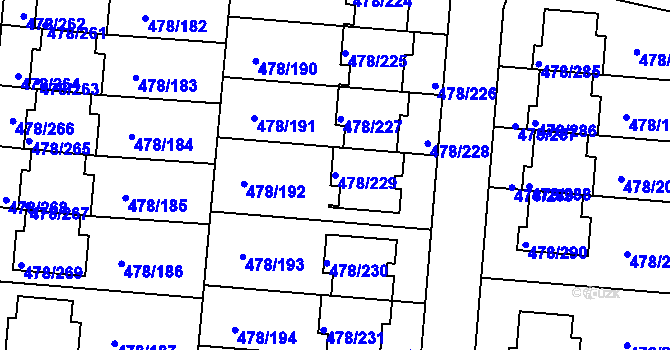 Parcela st. 478/229 v KÚ Roudné, Katastrální mapa