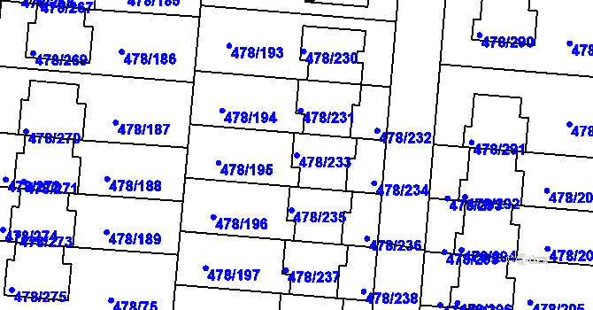 Parcela st. 478/233 v KÚ Roudné, Katastrální mapa