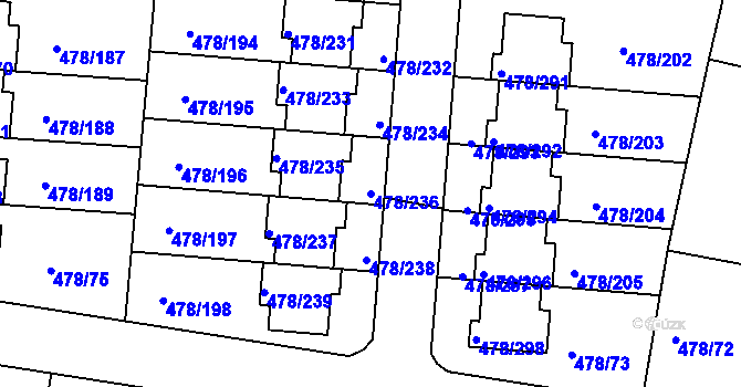 Parcela st. 478/236 v KÚ Roudné, Katastrální mapa